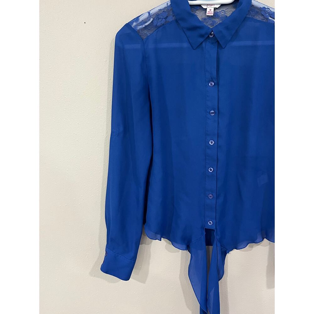 Candie’s Sheer Lace Blouse Womens Medium Blue Button Up Sheer Top - Picture 5 of 13